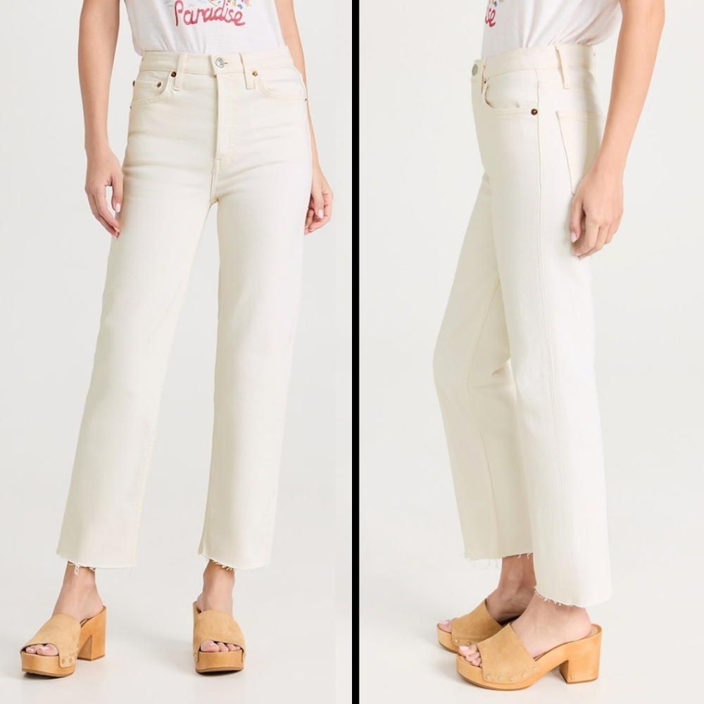 Re/Done 70s Stove Pipe Jeans Vintage White Straight Leg Button-Fly Raw Hem Sz 28